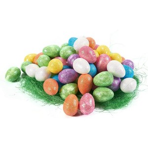 Juvale 72 Pack Glittery Small Foam Easter Eggs for Crafts, Spring Decor, DIY Projects, Table Centerpieces, Egg Basket Fillers - 1 of 4