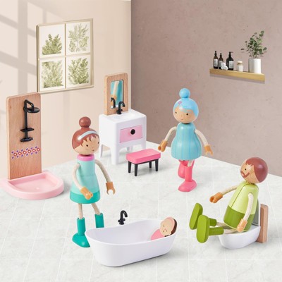Etokfoks 32pcs Wooden Dollhouse Furniture Set with 4 Dolls for 5 Rooms Living Room Bedroom Kitchen Bathroom Kids Room Pretend Play Toy — фото 5