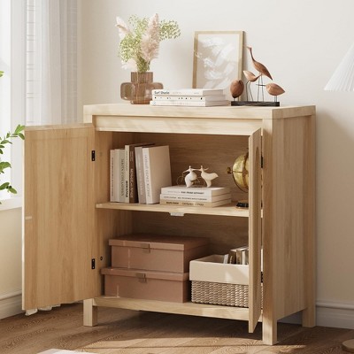 Natural Rattan and MDF Wood Sideboard Buffet Cabinet with Doors