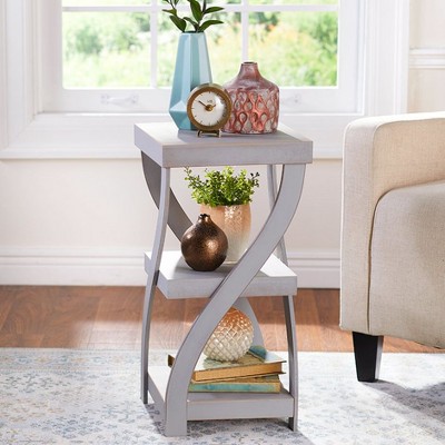 Distressed White MDF Twisted Frame Square Side Table