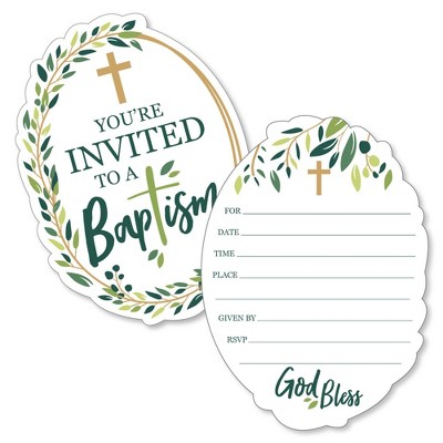 Big Dot of Happiness Baptism Elegant Cross - Shaped Fill-in Invitations - Religious Party Invitation Cards with Envelopes - Set of 12