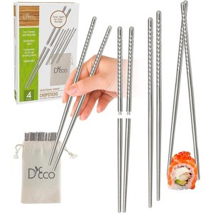 D'Eco Reusable Metal Chopsticks - 4 Sets of Stainless Steel Twist Apart Chopsticks & Travel Pouch - Lightweight, Durable, Dishwasher Safe (4 Pairs) - 1 of 3