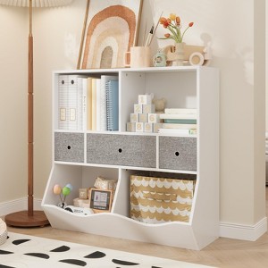 Garvee Toy Storage Organizer with Bookcase, 3-Tier Floor Standing Kids Cabinet Chest with 4 Cubbie - 1 of 4