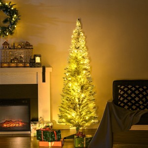 Pre-Lit Slim Noble Fir Artificial Christmas Tree with Warm White LED Lights and Tips, for Christmas Decoration, White - 1 of 4