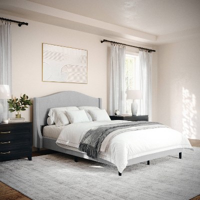 Amelia Full Gray Upholstered Platform Bed with Curved Headboard