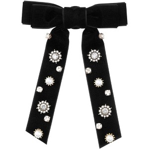 INSPIRE CHIC Women's Velvet Elegant Pre-tied Rhinestone Vintage Bow Tie - 1 of 4