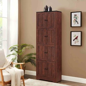 Evita Tall Storage Cabinet with 8 Doors and 4 Shelves for Living Room, Kitchen, Office, Bedroom, Bathroom-24*12.8*72.4 Inch, Walnut - 1 of 4