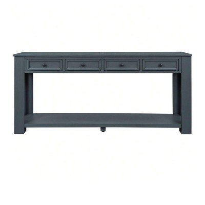 Blue 63" Console Tables With Drawers,Farmhouse Entryway Table With Shelf ,Narrow Long Rustic Vintage Sofa Foyer Tables Sideboard Table For Entryway