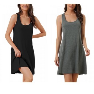 INSPIRE CHIC Women's 2 Pcs Racerback Scoop Neck Tank Loungewear Sleeveless Midi Nightgown - 1 of 4