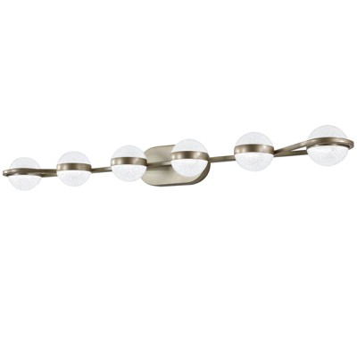 VYNXARIA Gold Wall Lights, 43" Minimalist 6-Light Vanity Fixture with Crystal Sand Shades for Bathroom and Mirror Decor