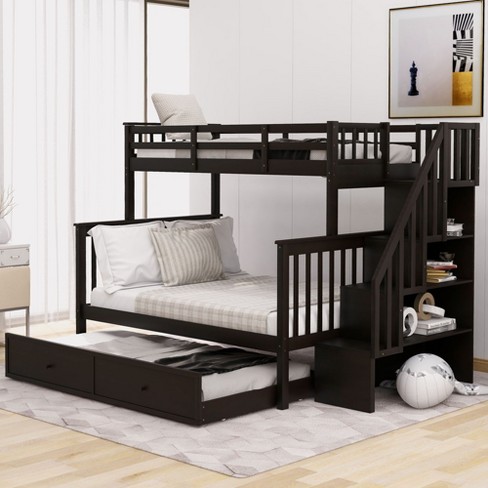 NicBex Twin over Full Bunk Bed Convertible Wood Bed Frame with Trundle, Storage Stairs and Full Length Guardrail, No Box Spring Required - image 1 of 4