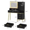 Modern Vanity Desk with Lights & Power Outlet, 5-Drawer Makeup Table with HD Mirror, Solid Wood Legs, for Bedroom,for Bedroom, Women & Girls Gift - 2 of 4