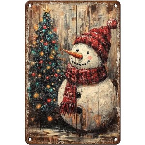 Lomsoe Retro Snowman Tin Sign Vintage Christmas Tree Metal Sign Winter Holiday Rustic Wall Decor Christmas Decor Christmas Gift 8x12Inch - 1 of 1