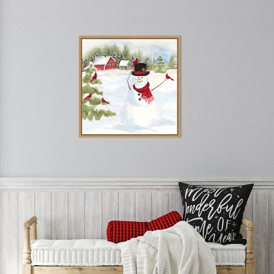 Snowman Christmas Canvas Print with Maple Frame, 22 x 22 inches