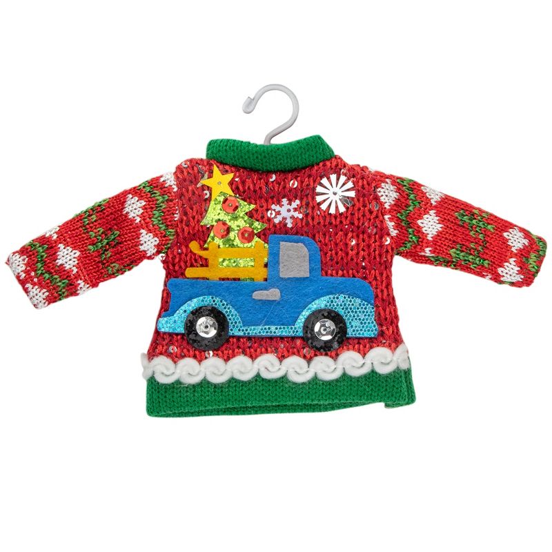 Northlight 9" Red Ugly Sweater on a Hanger with a Truck Design Christmas Ornament, 1 of 6