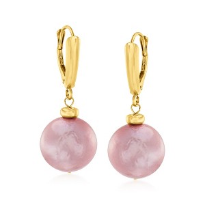 Ross-Simons 11.5-12.5mm Pink Cultured Pearl Drop Earrings in 14kt Yellow Gold - 1 of 4