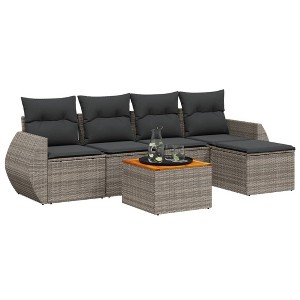 vidaXL Patio Sofa Set with Cushions Outdoor Furniture 6 Piece Poly Rattan - Gray - 1 of 4