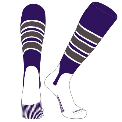 PEAR SOX OTC Baseball Softball Stirrup Socks (C, 5in) Purple, White, Graphite (L)