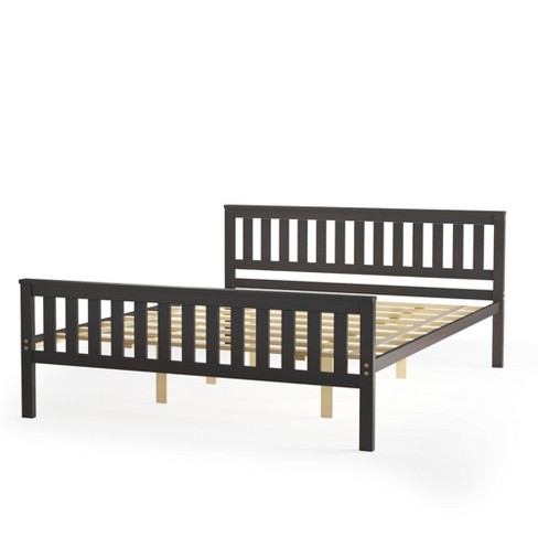 Costway Queen Wood Platform Bed With, Platform Bed Frame Queen White Wood Headboard And Footboards