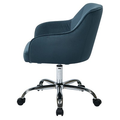 Atlantic Blue Velvet Fabric Swivel Task Chair with Polished Chrome Base