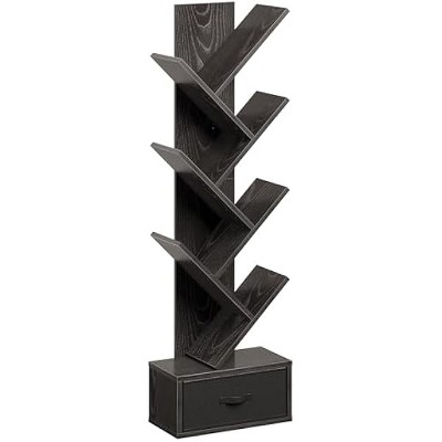 Greenstell Tree Shape Bookshelf - Narrow Floor Standing Bookcase with Cabinet Storage for Living Room/Bedroom/Home Home Decor