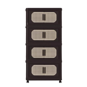 ChicFurnit Utility Storage Cabinets 4 Tiers Multi Use Storage Cabinet Folding Storage Cabinet for Home Spaces, Brown, 20.47"*12.2"*11.02" - 1 of 4