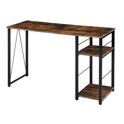 GlasFlength Desks Metal Frame Rustic Computer Desk Gaming Desk Home Office Desk Simple Design for Small Spaces, Brown, 47.5"*19.5"*28.5"