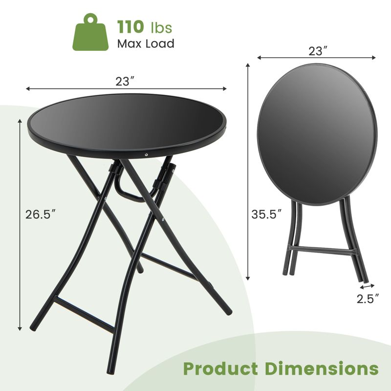 Tangkula 23 Inch Round Bistro Table Patio Folding Cocktail Table w/ Tempered Glass Tabletop Heavy-Duty Metal Frame, 4 of 9