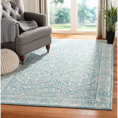 Ivory and Light Blue Hand-knotted Synthetic Area Rug