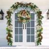 24" Christmas Wreath for Front Door, Prelit Christmas Wreath with Lights, Red Gold Ball Ornaments, Pine Cones &Bow for Fireplace Home Holiday Decor - 2 of 4
