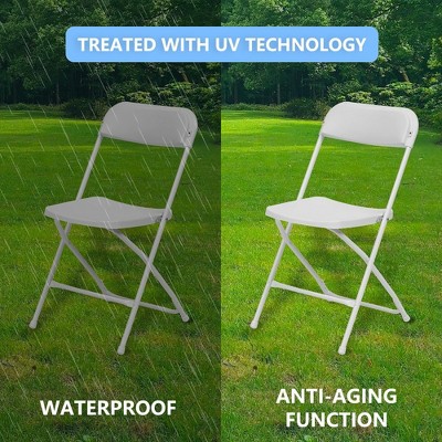 White Plastic Folding Chairs with Steel Frame, Set of 10