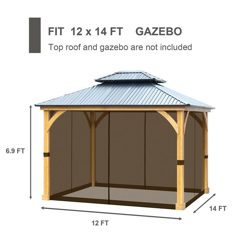 Aoodor Universal 12 x 14 ft. Gazebo Replacement Mosquito Netting Screen 4-Panel Sidewalls with Double Zipper  (Only Netting) - Grey, 4 of 8