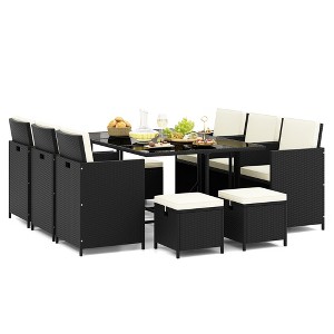 Tangkula 11PCS Dining Set Space-saving Wicker Chairs & Tempered Glass Table Patio - 1 of 4