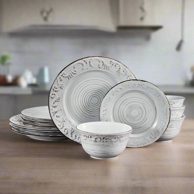 Pfaltzgraff Trellis White Ceramic 12-Piece Dinnerware Set