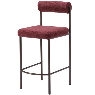 HomeRoots Set of Two 26" Red and Bronze Shearling and Steel Low Back Counter Height Bar Chairs