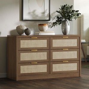 53" Rattan Dresser for Bedroom - 6-Drawer Boho Chest of Drawers, Large Storage Cabinet for Clothes - 1 of 4