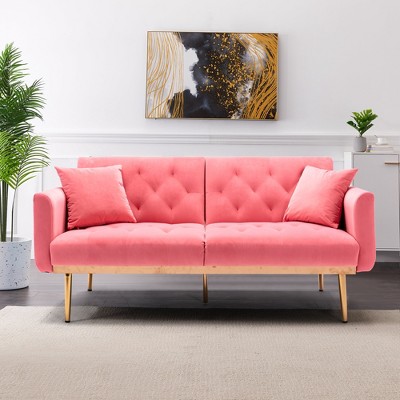 VYNXARIA Velvet Sofa ,Accent sofa,loveseat sofa with metal feet,Peach