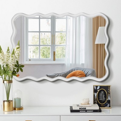 Modern Solid Wood Wavy Mirror, Natural Wood Vanity Mirror Wall Decor, for Bathroom, Bedroom, Living Room, Cloakroom, Entryway