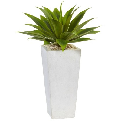 25" x 18" Artificial Agave Plant with Planter White - Nearly Natural