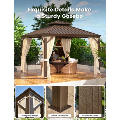 EROMMY 12' x 12' Beige Aluminum and Steel Hardtop Gazebo