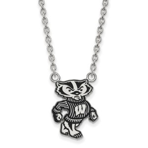 Black Bow Jewelry Sterling Silver Wisconsin Badgers NCAA Necklace 18 Inch - 1 of 4