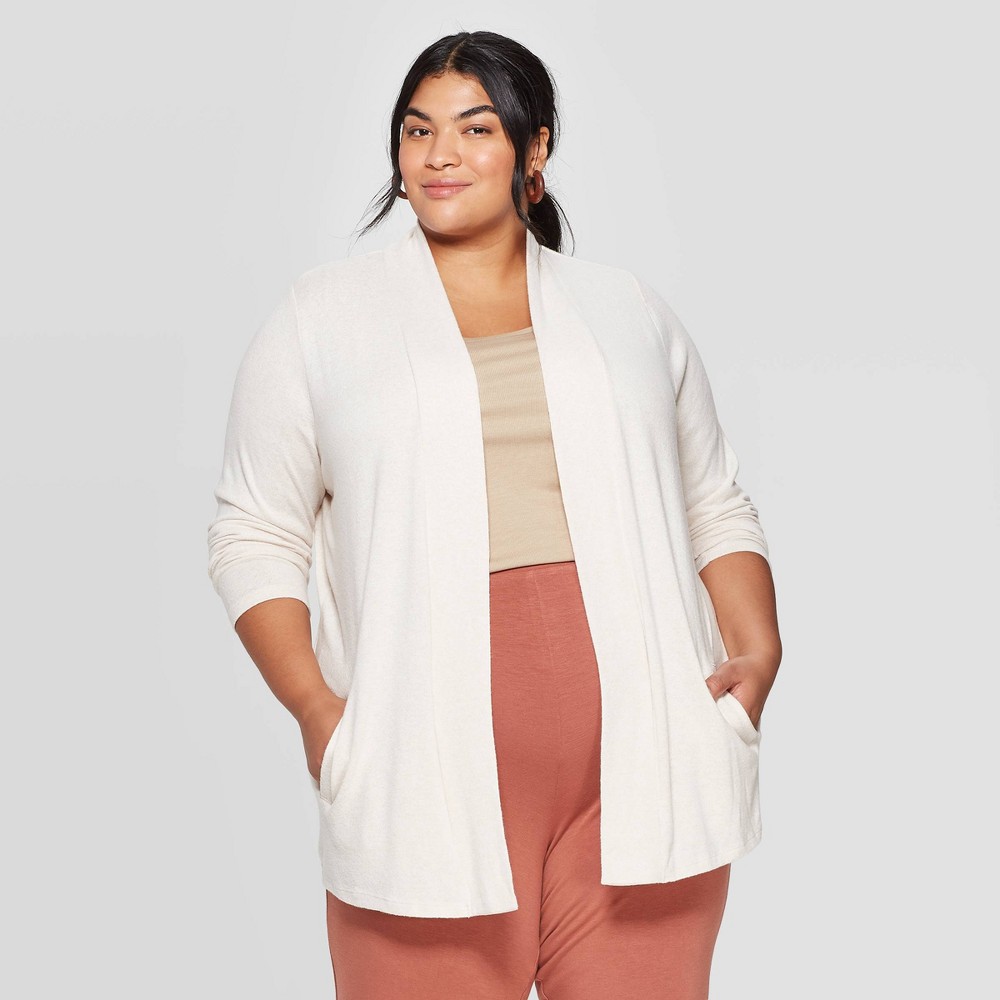 Women's Plus Size Collared Open Layering Cardigan - Ava & Viv Beige 4X was $27.99 now $19.59 (30.0% off)