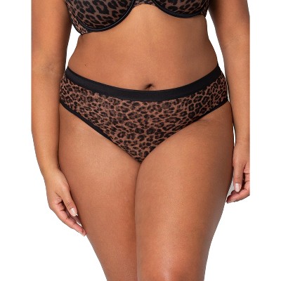 Curvy Couture Women's Mesh High Cut Brief Panty Sunset Glow