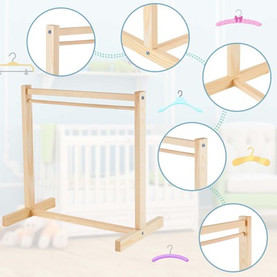 Etokfoks 11 Pcs Doll Garment Rack Set with Wooden Clothes Hangers Fits 18 Inch Doll Clothes Mini Wardrobe Accessory for Dollhouse — фото 3