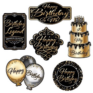 Beistle Black, Gold, and Silver Happy Birthday Cutouts, 6½"-11½", 12 Pieces - 1 of 3