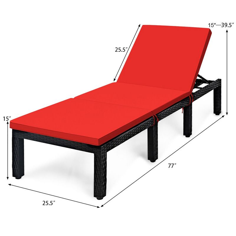 Tangkula 2PCS Patio Lounge Chair Rattan Chaise w/ Adjustable Navy/Red & Off White Cushioned, 2 of 8