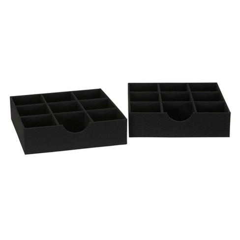 Household Essentials Set of 2 9-Section Drawer Trays Black Linen