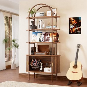 PAKASEPT 71" Fluted Arched Bookshelf with Sliding Tambour Doors, 4-Tier Display Storage Shelf, for Home Office, Bedroom - 1 of 4
