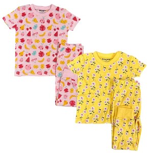 Yellow Flowers/Fruits 2 Pack Kids Shortsleeve Pajama Set - 1 of 3