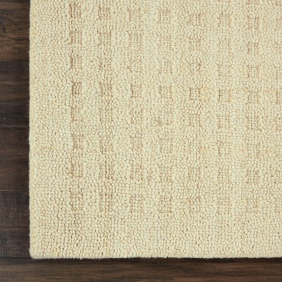 Handmade Ivory Wool Runner Rug with Shadowbox Design